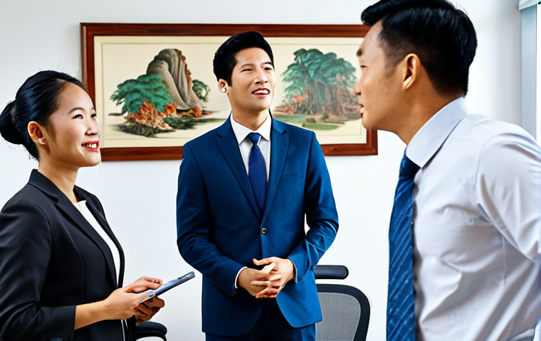 **

A diverse group of business professionals in a modern office setting, engaging in a meeting. Focus on positive non-verbal cues: active listening, nodding, open postures. The scene emphasizes cross-cultural understanding and respect. Participants are fully clothed in appropriate business attire. Include a subtle display of local Vietnamese art in the background. safe for work, appropriate content, fully clothed, professional, modest, perfect anatomy, natural proportions, professional photography, high quality.

**